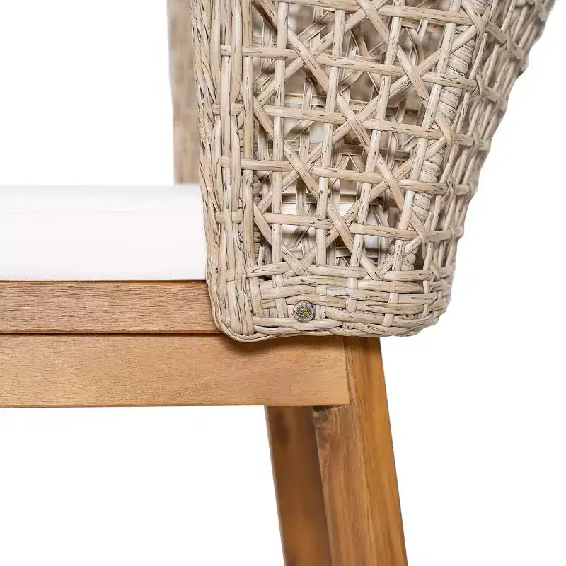 Christopher Knight Home Hruni - Set da pranzo moderno da 7 pezzi per patio, in acacia, con tavolo a doghe e schienale in vimini