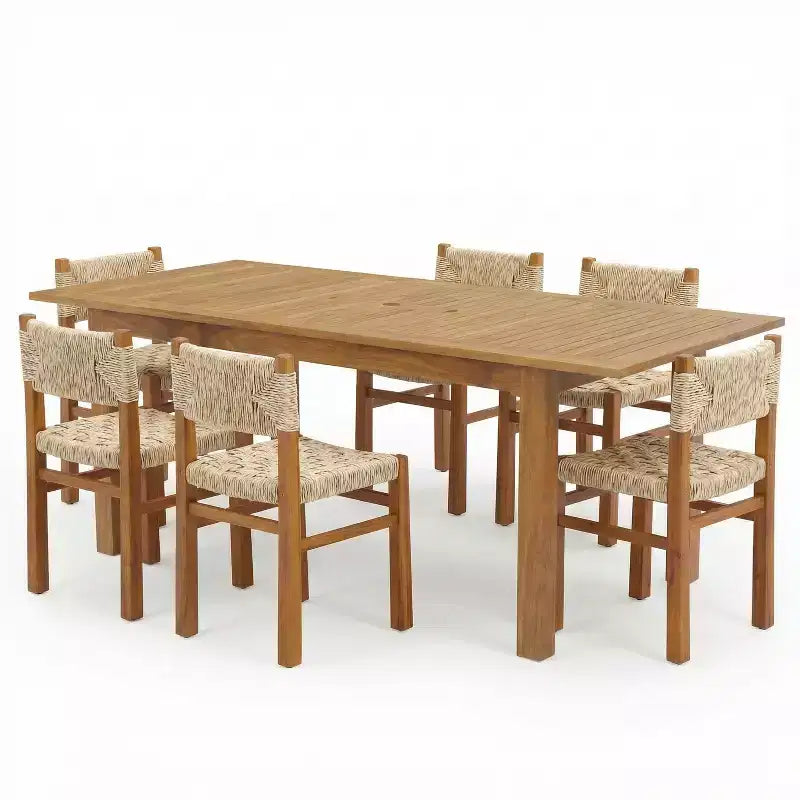 Christopher Knight Home Wriby Set da Pranzo Moderno da Esterno a 7 Pezzi in Acacia con Tavolo Espandibile a Doghe e Design in Vimini
