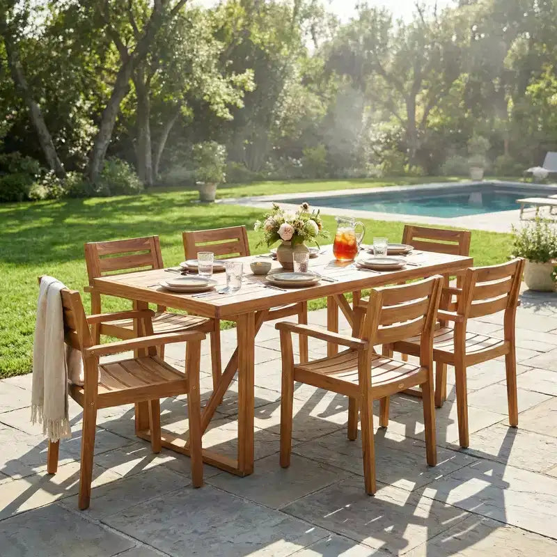 Christopher Knight Home Huodi Modern 7 Piece Patio Acacia Dining Set with Slatted Design