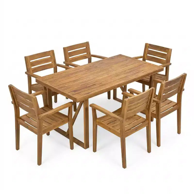 Christopher Knight Home Huodi Set da pranzo moderno a 7 pezzi in acacia con design a doghe per patio