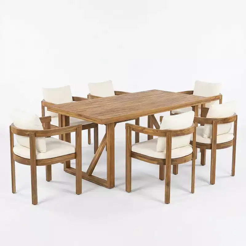 Christopher Knight Home Gruneo Set da pranzo moderno da 7 pezzi da esterni in acacia con cuscini e design a doghe