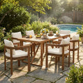 Christopher Knight Home Gruneo Modern 7 Piece Patio Acacia Dining Set with Cushion and Slatted Design