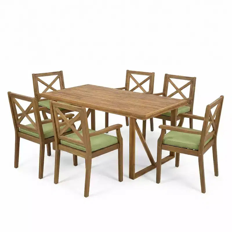 Christopher Knight Home Perla Set da Pranzo Rustico da Giardino 7 Pezzi in Legno di Acacia con Cuscini