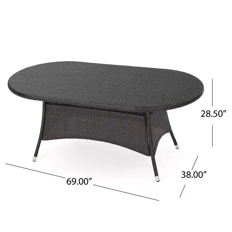 Christopher Knight Home Bruni Set da pranzo moderno di 7 pezzi per patio in ferro e rattan PE con tavolo ovale