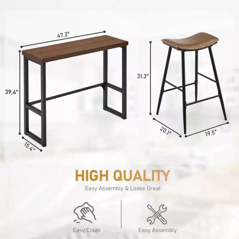 Set tavolo da bar e sedie moderno ad altezza bancone da 120 cm con 2 sgabelli per cucina e sala da pranzo