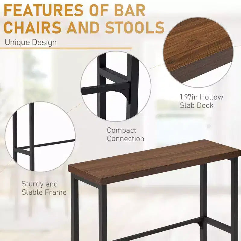 Set tavolo da bar e sedie moderno ad altezza bancone da 120 cm con 2 sgabelli per cucina e sala da pranzo