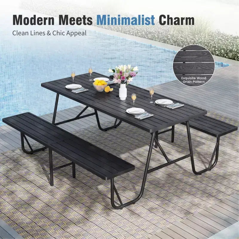 Captiva Designs Set da pranzo per esterni in legno con struttura a forma di A e foro per ombrellone