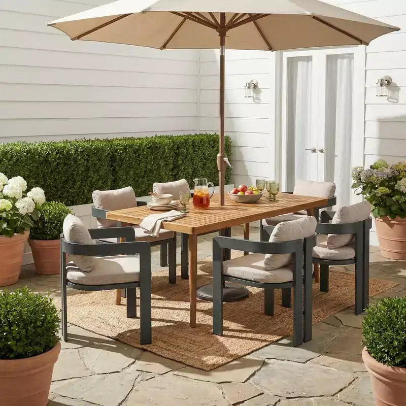 ModernLuxe 7pcs Outdoor Dining Set for 6, Patio Furniture Set Garden Dining Table Set with 6 Chairs with Cushions & Weather-Resistant Frame