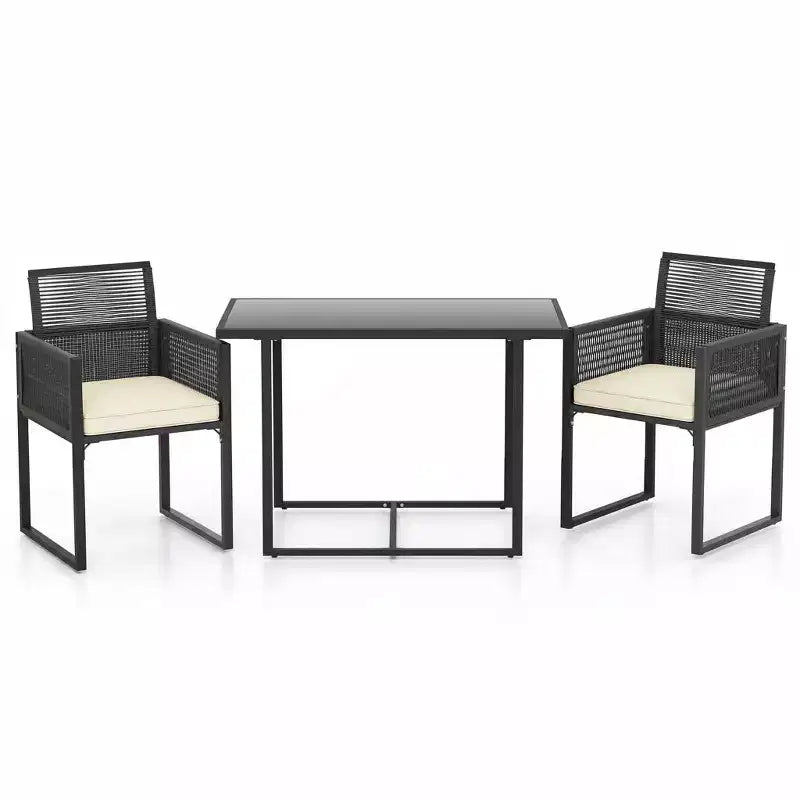 Gymax 3-Piece Patio PE Wicker Furniture Set w/ Cushioned Folding-Back Chairs for Backyard Patio or Garden