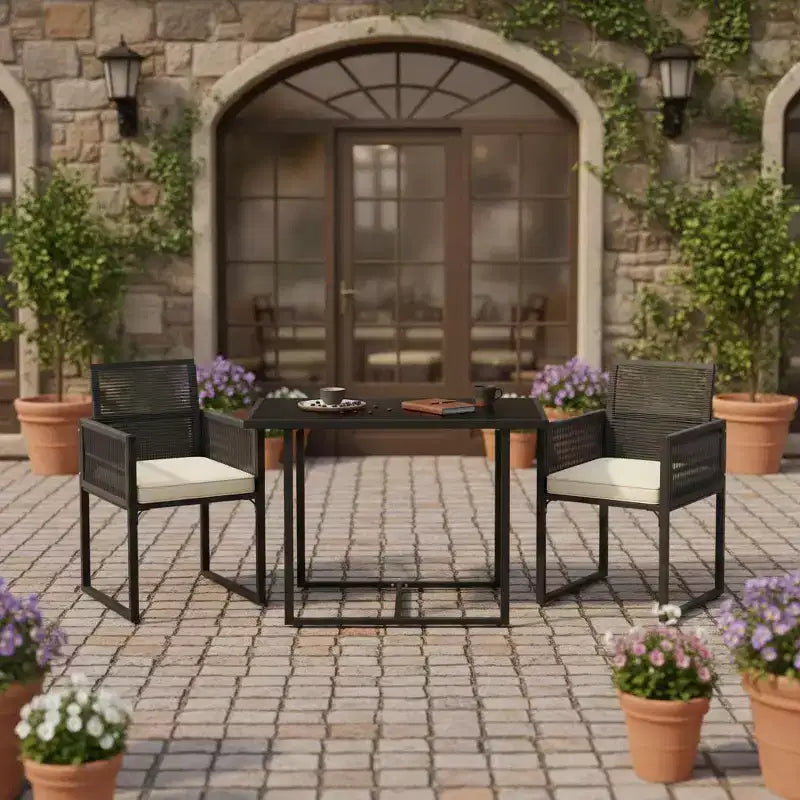 Gymax Set Mobili da Giardino 3 Pezzi in Rattan PE con Sedie Imbottite e Schienale Pieghevole per Cortile Patio o Giardino