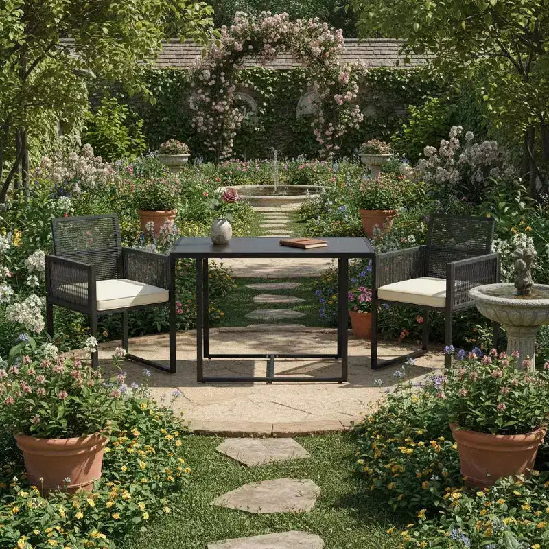 Gymax Set Mobili da Giardino 3 Pezzi in Rattan PE con Sedie Imbottite e Schienale Pieghevole per Cortile Patio o Giardino