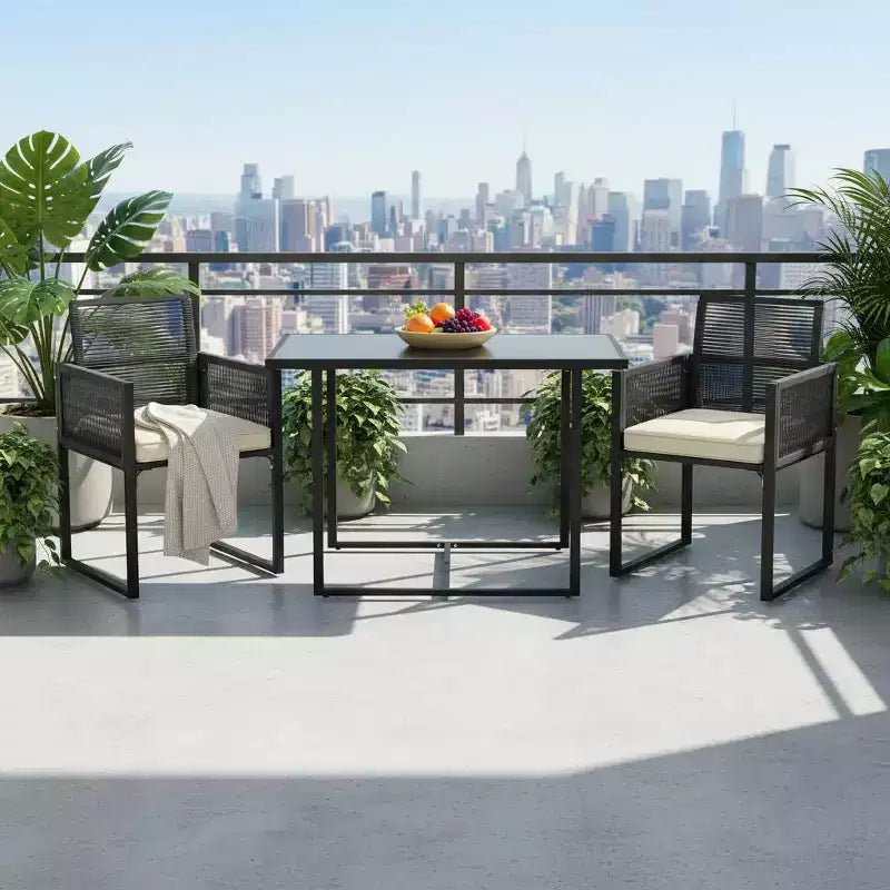 Gymax Set Mobili da Giardino 3 Pezzi in Rattan PE con Sedie Imbottite e Schienale Pieghevole per Cortile Patio o Giardino