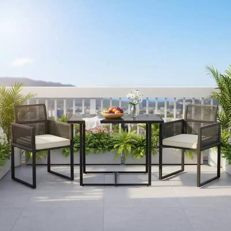 Gymax Set Mobili da Giardino 3 Pezzi in Rattan PE con Sedie Imbottite e Schienale Pieghevole per Cortile Patio o Giardino
