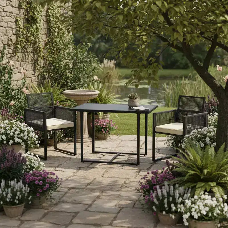 Gymax Set Mobili da Giardino 3 Pezzi in Rattan PE con Sedie Imbottite e Schienale Pieghevole per Cortile Patio o Giardino