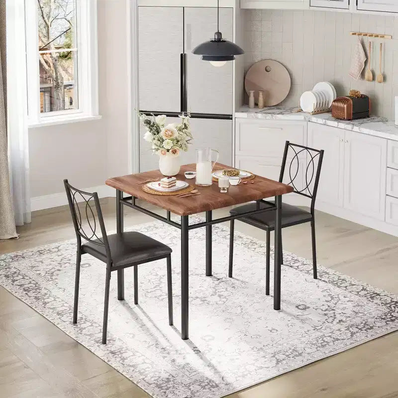 Set da pranzo da fattoria per 2 persone - Tavolo da pranzo con sedie imbottite, set tavolo da cucina in legno, salvaspazio per appartamento