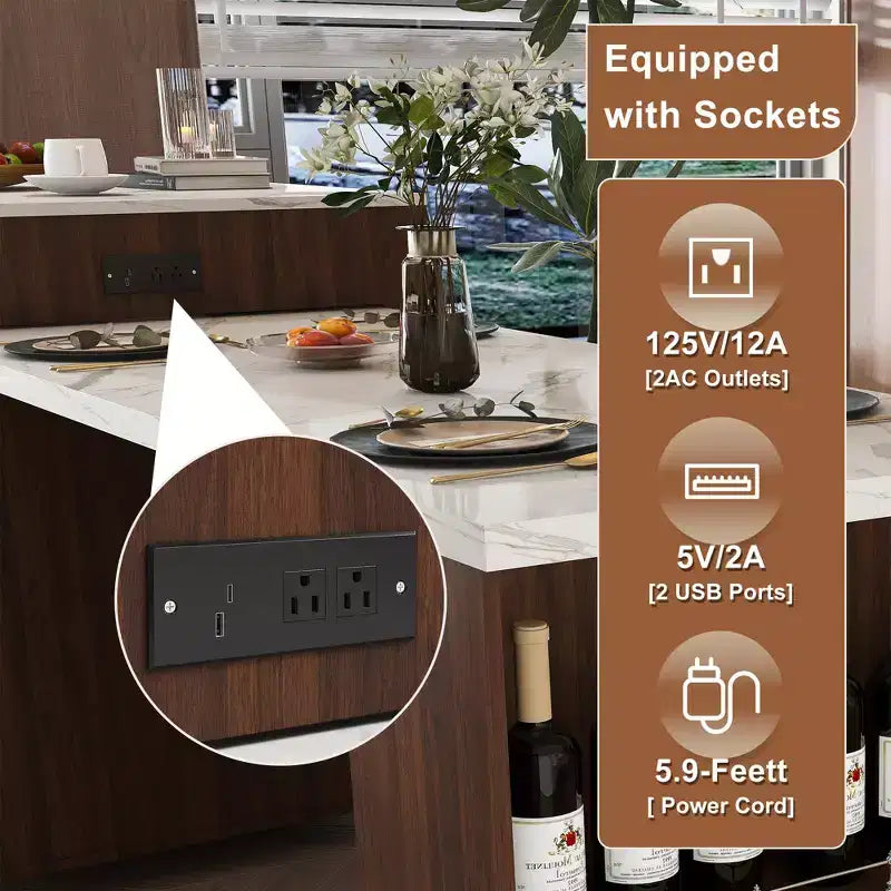 GDFStudio Malthus Set da Pranzo con Isola Cucina Estensibile da 80 Pollici e 4 Sedie in Legno Massello
