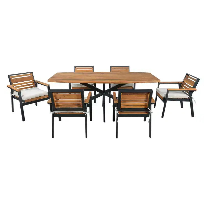 Set da pranzo per esterno Whisen da 7 pezzi per 6 persone, set tavolo e sedie da patio, set da pranzo da giardino, 1 tavolo da pranzo rettangolare e 6 sedie con cuscini