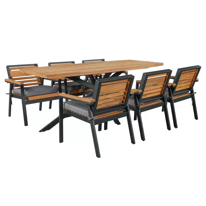 Set da pranzo per esterno Whisen da 7 pezzi per 6 persone, set tavolo e sedie da patio, set da pranzo da giardino, 1 tavolo da pranzo rettangolare e 6 sedie con cuscini