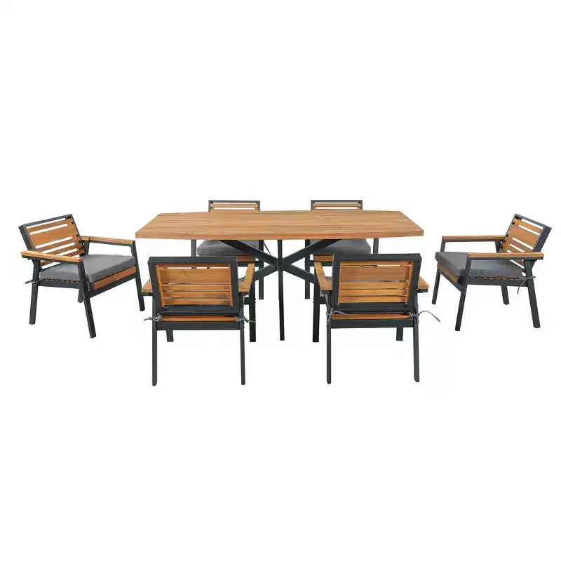 Set da pranzo per esterno Whisen da 7 pezzi per 6 persone, set tavolo e sedie da patio, set da pranzo da giardino, 1 tavolo da pranzo rettangolare e 6 sedie con cuscini