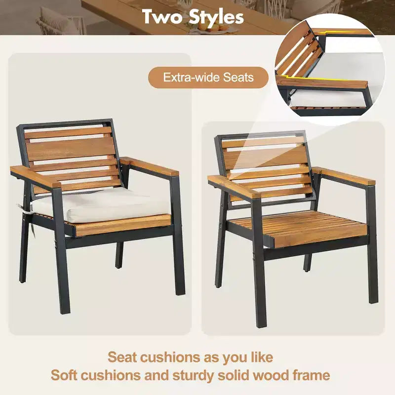 Set da pranzo per esterno Whisen da 7 pezzi per 6 persone, set tavolo e sedie da patio, set da pranzo da giardino, 1 tavolo da pranzo rettangolare e 6 sedie con cuscini