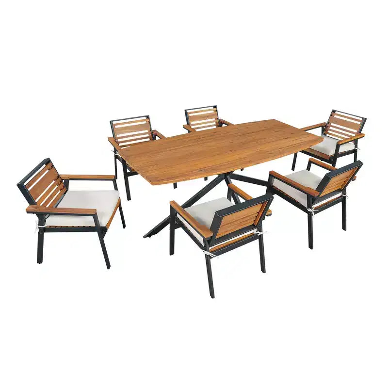 Set da pranzo per esterno Whisen da 7 pezzi per 6 persone, set tavolo e sedie da patio, set da pranzo da giardino, 1 tavolo da pranzo rettangolare e 6 sedie con cuscini