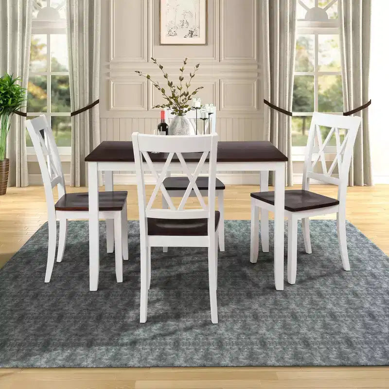 GDFStudio Arlette, Set da pranzo in legno in 5 pezzi stile rustico, con sedie senza braccioli con schienale a croce