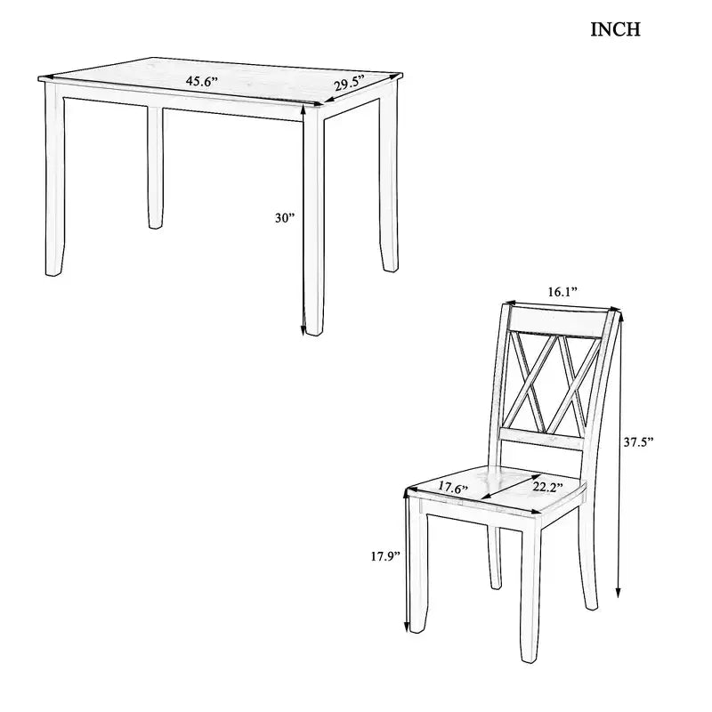 GDFStudio Arlette, Set da pranzo in legno in 5 pezzi stile rustico, con sedie senza braccioli con schienale a croce