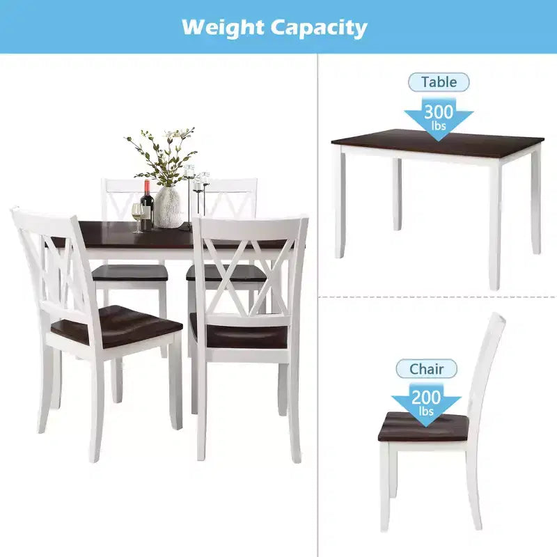 GDFStudio Arlette, Set da pranzo in legno in 5 pezzi stile rustico, con sedie senza braccioli con schienale a croce