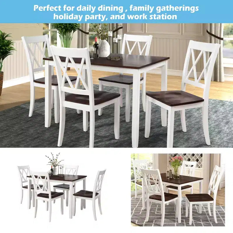 GDFStudio Arlette, Set da pranzo in legno in 5 pezzi stile rustico, con sedie senza braccioli con schienale a croce