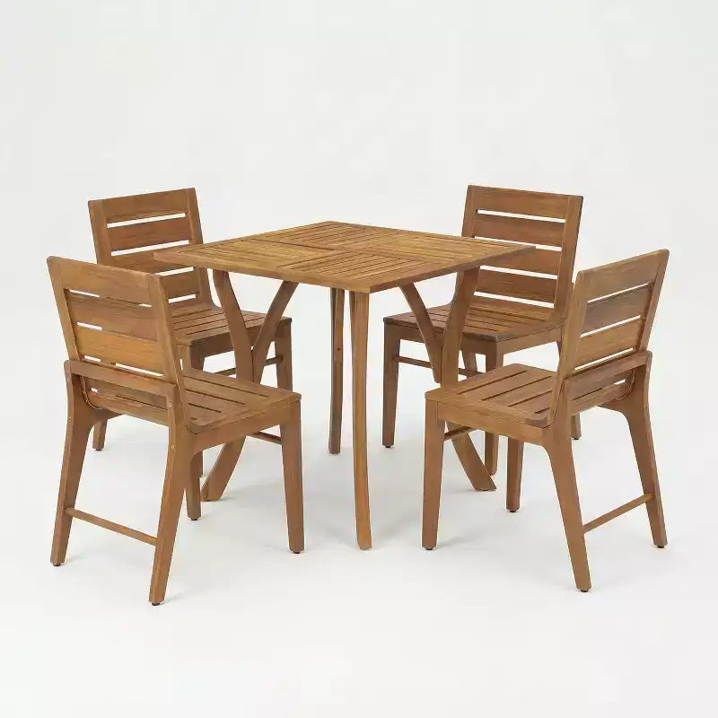 Christopher Knight Home Zola set da pranzo moderno da esterno in acacia a 5 pezzi con tavolo quadrato a doghe