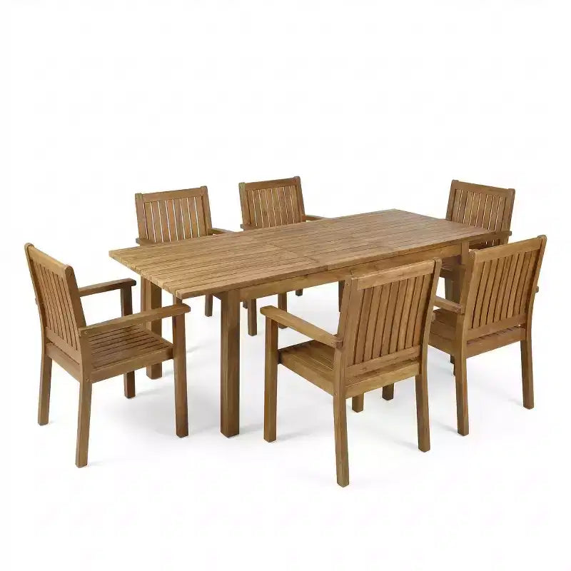 Set da pranzo da esterno estensibile moderno a 7 pezzi con tavolo in legno di acacia e 6 sedie, mobili da pranzo espandibili per il patio - Panipeachy