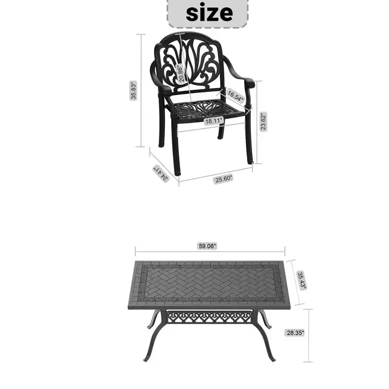 Set da pranzo da 5 pezzi rettangolare in alluminio fuso per patio, per esterni, giardino, terrazza, bordo piscina con cuscini