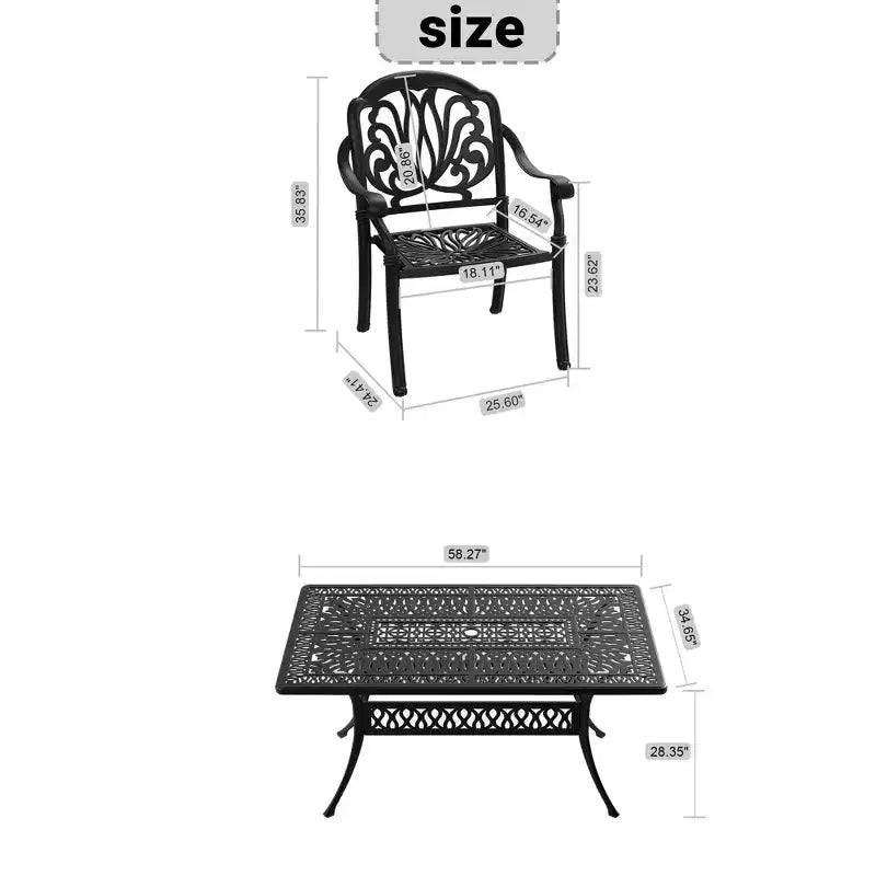 Set da pranzo da 5 pezzi rettangolare in alluminio fuso per patio, per esterni, giardino, terrazza, bordo piscina con cuscini