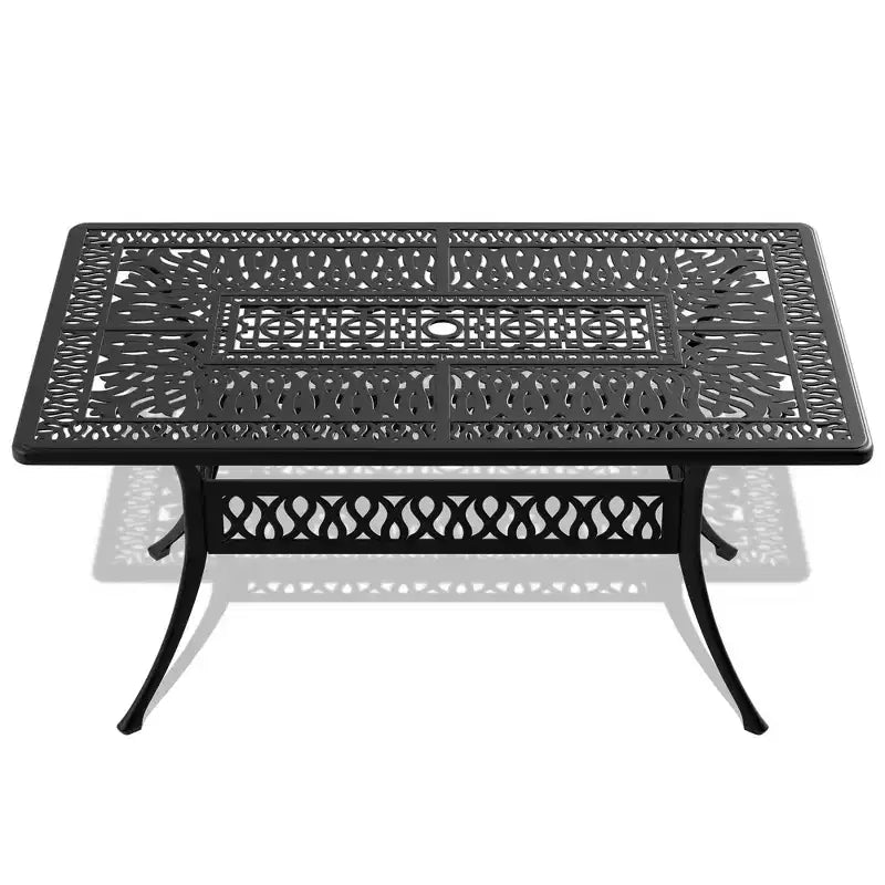 Set da pranzo da 5 pezzi rettangolare in alluminio fuso per patio, per esterni, giardino, terrazza, bordo piscina con cuscini
