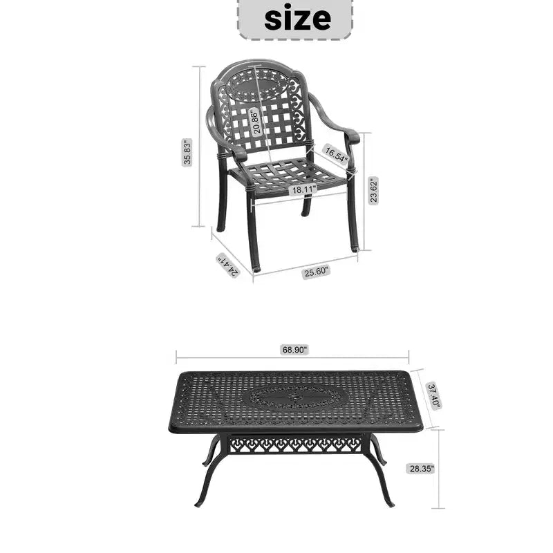 Set da pranzo da 5 pezzi rettangolare in alluminio fuso per patio, per esterni, giardino, terrazza, bordo piscina con cuscini