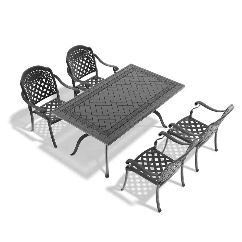 Set da pranzo da 5 pezzi rettangolare in alluminio fuso per patio, per esterni, giardino, terrazza, bordo piscina con cuscini
