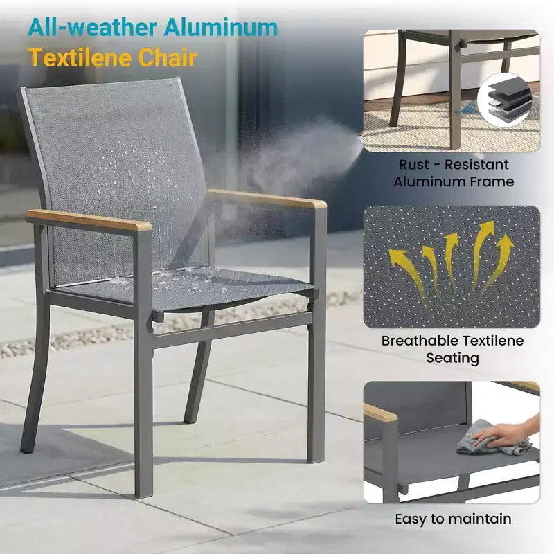 Set da pranzo da esterno Heynemo a 5 pezzi in alluminio, 4 sedie da esterno con tavolo da esterno quadrato per terrazza, giardino