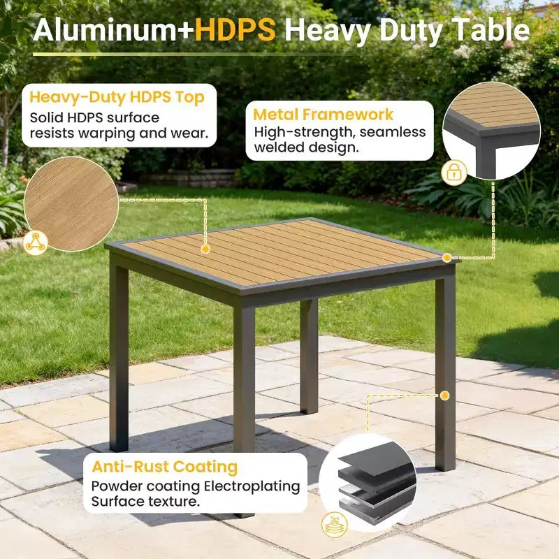 Set da pranzo da esterno Heynemo a 5 pezzi in alluminio, 4 sedie da esterno con tavolo da esterno quadrato per terrazza, giardino