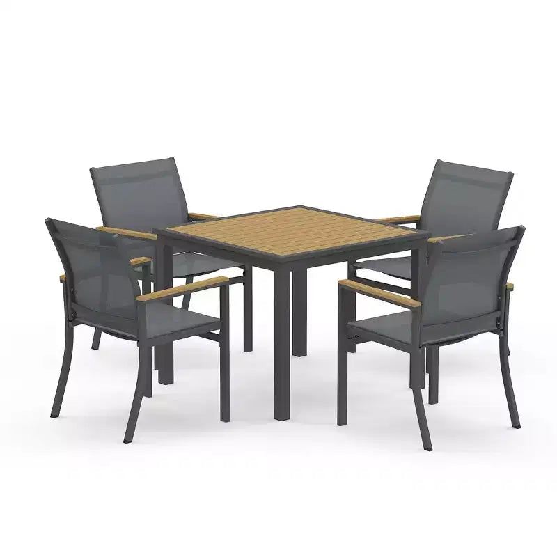 Set da pranzo da esterno Heynemo a 5 pezzi in alluminio, 4 sedie da esterno con tavolo da esterno quadrato per terrazza, giardino