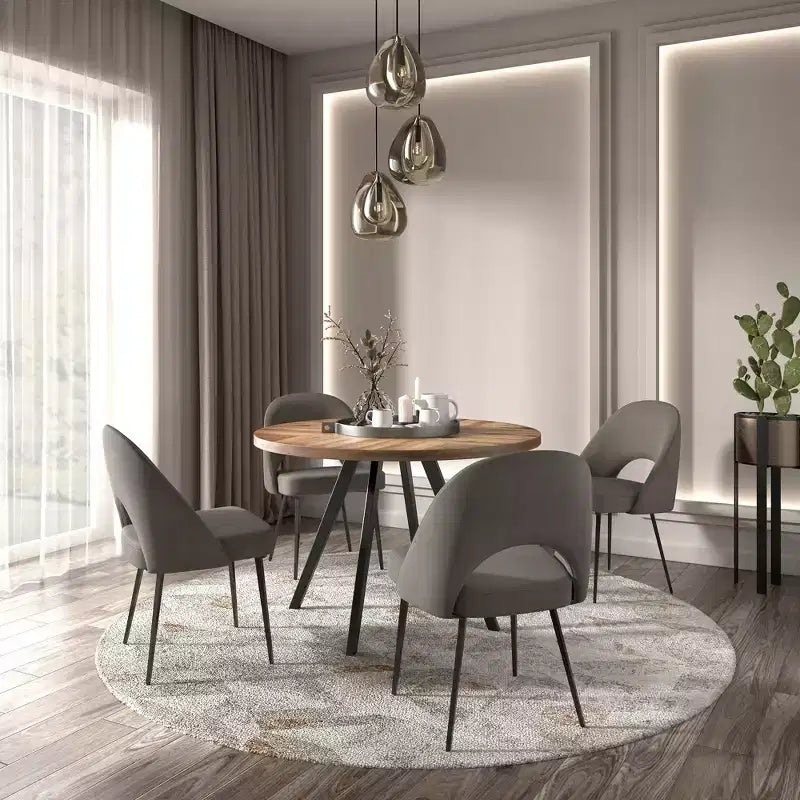 Tavolo da pranzo rotondo Jolana 45 e set di sedie da pranzo imbottite - iNSPIRE Q