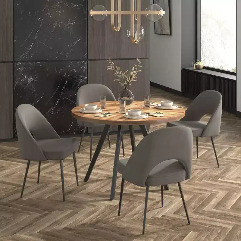 Tavolo da pranzo rotondo Jolana 45 e set di sedie da pranzo imbottite - iNSPIRE Q