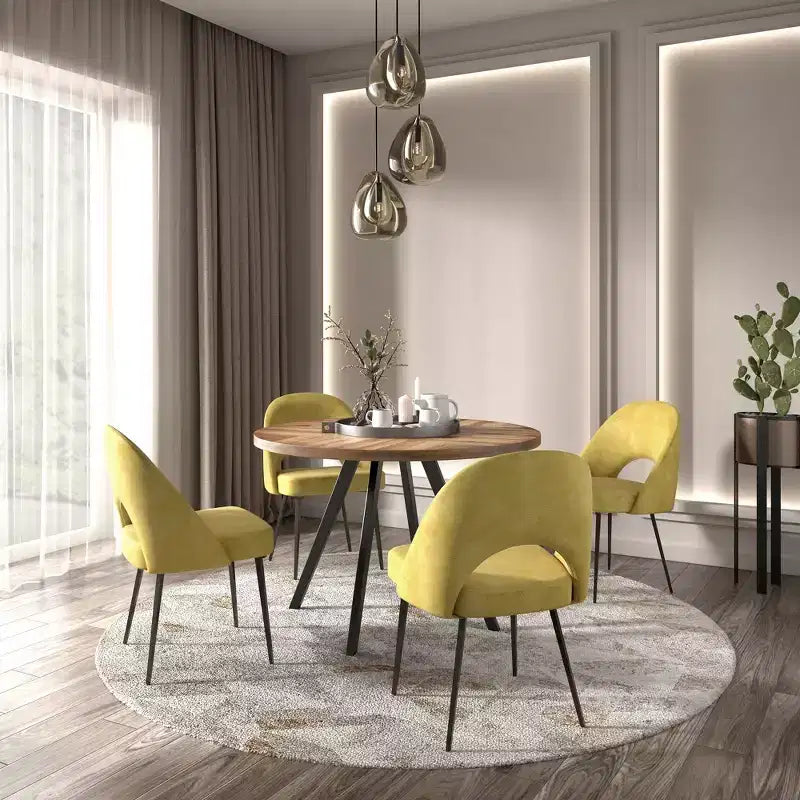 Tavolo da pranzo rotondo Jolana 45 e set di sedie da pranzo imbottite - iNSPIRE Q