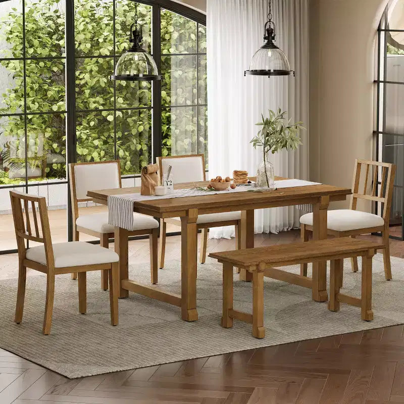 GDFStudio Dickey Space-Saving 6 Piece Farmhouse Dining Set with Solid Wood Frame