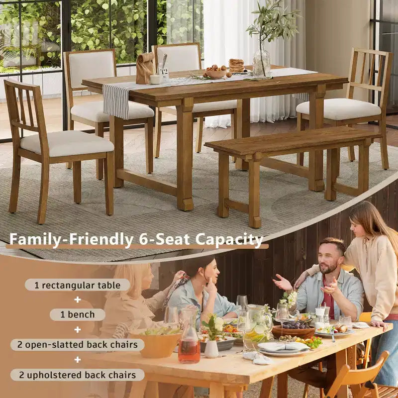 GDFStudio Dickey Set da Pranzo Salvaspazio da 6 Pezzi Stile Rustico con Struttura in Legno Massiccio