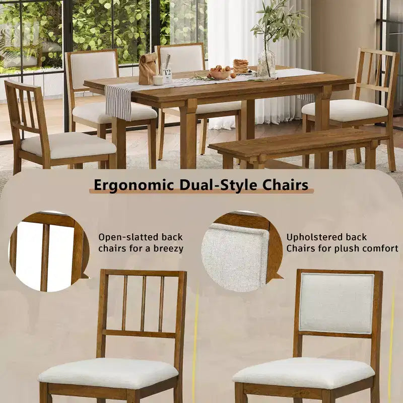 GDFStudio Dickey Set da Pranzo Salvaspazio da 6 Pezzi Stile Rustico con Struttura in Legno Massiccio