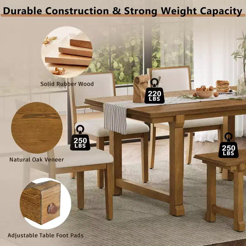 GDFStudio Dickey Set da Pranzo Salvaspazio da 6 Pezzi Stile Rustico con Struttura in Legno Massiccio