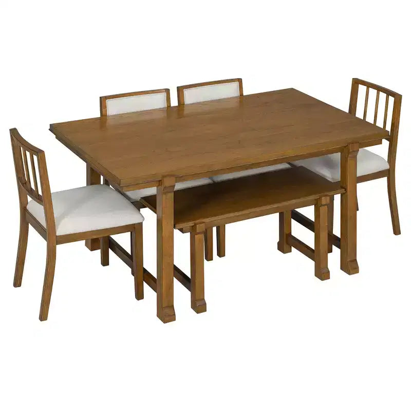 GDFStudio Dickey Set da Pranzo Salvaspazio da 6 Pezzi Stile Rustico con Struttura in Legno Massiccio