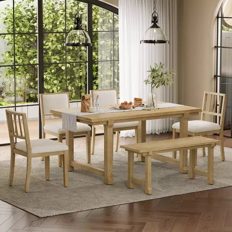 GDFStudio Dickey Set da Pranzo Salvaspazio da 6 Pezzi Stile Rustico con Struttura in Legno Massiccio