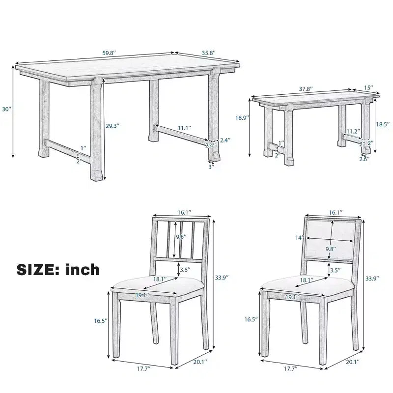 GDFStudio Dickey Set da Pranzo Salvaspazio da 6 Pezzi Stile Rustico con Struttura in Legno Massiccio