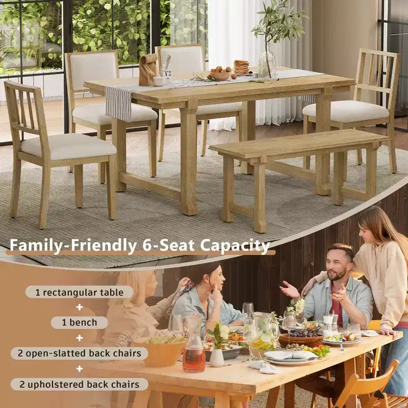 GDFStudio Dickey Set da Pranzo Salvaspazio da 6 Pezzi Stile Rustico con Struttura in Legno Massiccio